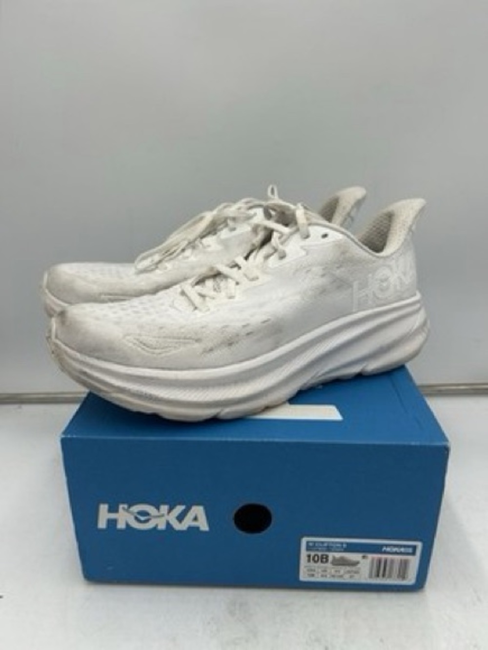 Hoka One One White and Blue Running Sneakers